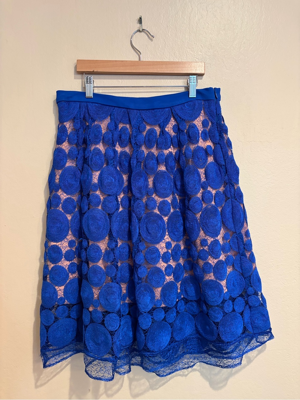Eva Franco Royal Blue Circle Skirt w/ Funky Disc Lace Overlay, Size 6